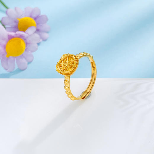 【限时克减128元】足金999.9 #小方糖 活口戒指织梦网绕线几何方牌女戒甜蜜小方糖戒指活口女戒(AWJZ00091)（预售产品下单后不退款不退货不换货不补差价 商品图1