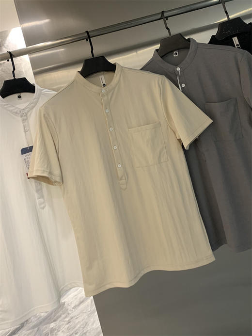 棉麻混纺！2025净色轻薄透气文艺休闲亨利领短袖衬衫上衣男 商品图8