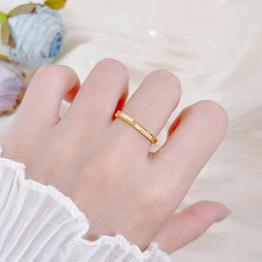 【限时克减150元】足金999 #CNC  5G黄金实心固口戒指双珠边几何方块圈戒（面宽约1.7-2.1mm)(BE5GJZ00048)（预售产品下单后不退款不退货不换货不补差价） 商品图0