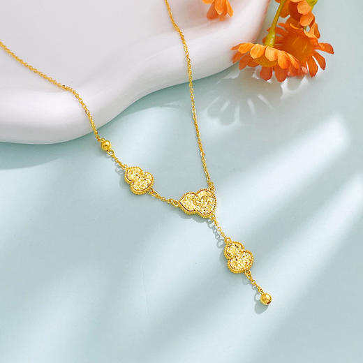 【限时克减150元】足金999 #碎碎冰 #葫芦 5G黄金AB链碎碎冰Y形葫芦福禄连连福佑金流苏调节套链(AG5GTL00488)（预售产品下单后不退款不退货不换货不补差价） 商品图1