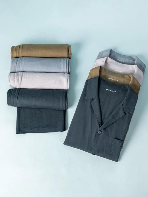 【科技麻】SCHIESSER 德国舒雅男士睡衣春夏款亚麻透气开衫棉莫代尔家居服短袖长裤套装35/21352H 商品图1