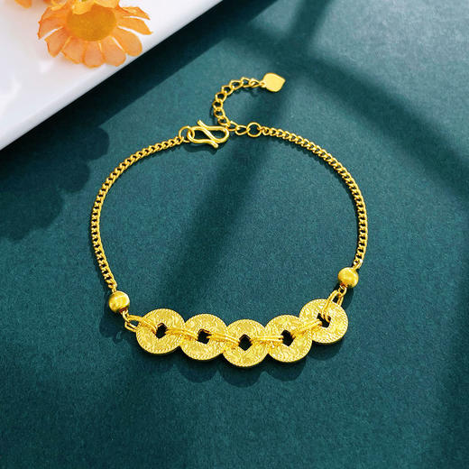 【限时克减150元】足金999.9 #CNC #碎碎冰 【精品】万足镂空碎碎冰五铜钱造型金币猫眼珠调节手链(AWWSL00204)（预售产品下单后不退款不退货不换货不补差价） 商品图1