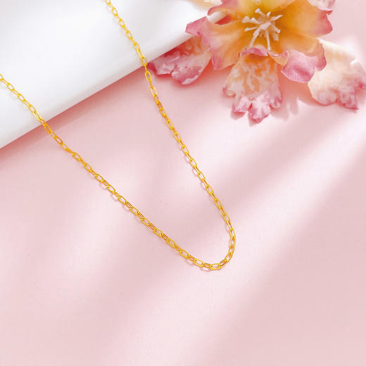 【限时克减150元】足金999 5G黄金不可调节长方压光车十字链机织项链（面宽约0.7-1.1mm）(BJ5GXL00015-3)（预售产品下单后不退款不退货不换货不补差价） 商品图1