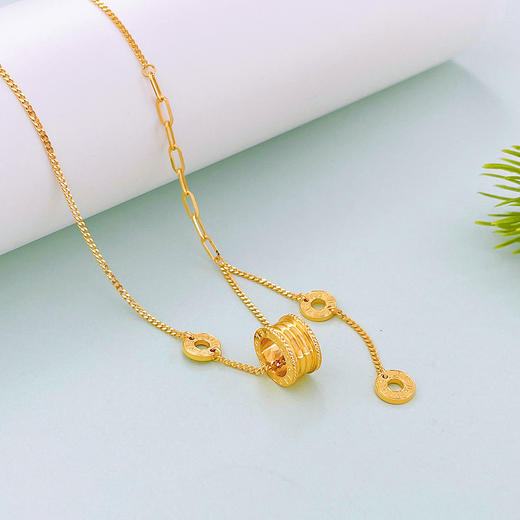 【限时克减150元】足金999 【精品】调节圆环间回形方环项链英文圆环流苏弹簧小蛮腰套链(AUTL00033)预售产品下单后不退款不退货不换货不补差价 商品图2
