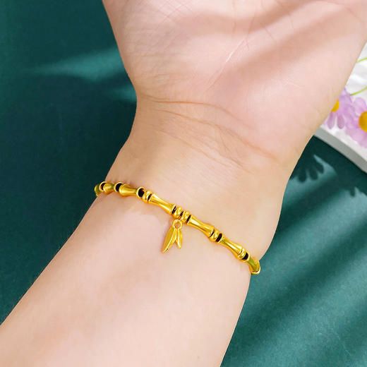 【限时克减128元】足金 #超轻 #电商超轻  无氰5D硬金竹叶吊饰雅竹平安竹节手链弹力绳竹节手串(V5DSC00014)预售产品下单后不退款不退货不换货不补差价 商品图3