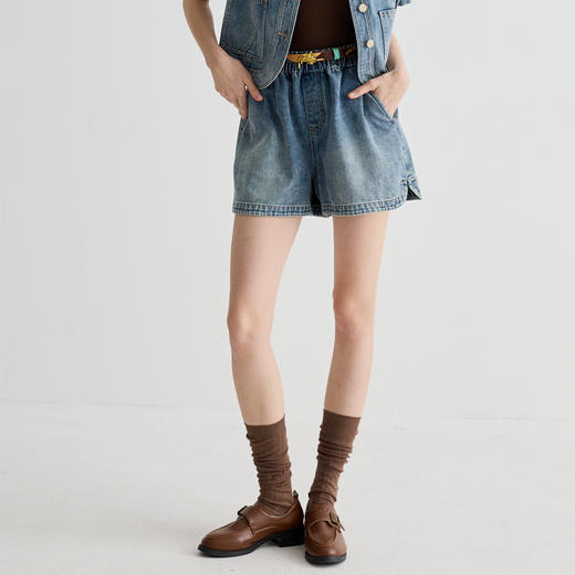 谜底牛仔短裤女2025夏季新品百搭日常宽松A型直筒裤子252MK0625 商品图0