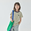 【代发】条纹短袖T恤 棵初春夏款童装女童蝴蝶刺绣柔软针织上衣粉彩条/米彩条 商品缩略图4