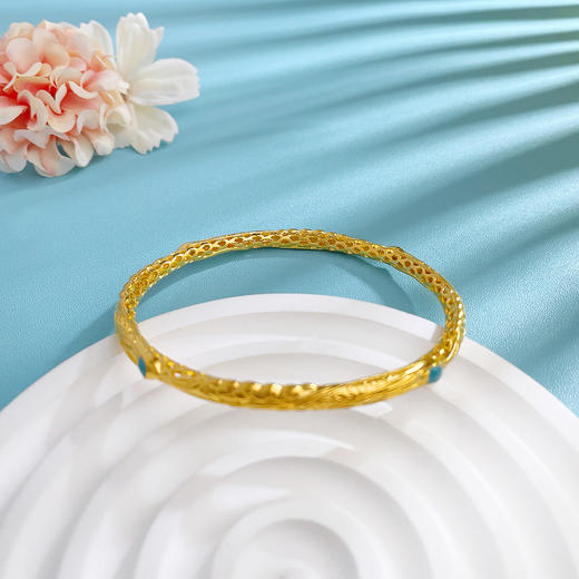 【限时克减150元】足金999 #宝石珐琅 古法镂空哪吒乾坤圈固口手镯（面宽约3.8-4.2mm）(AYGFSSZ00001)预售产品下单后不退款不退货不换货不补差价） 商品图2