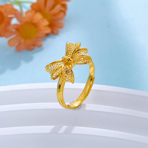 【限时克减150元】足金999.9 #在逃公主 【精品】镂空花丝活口戒指蝴蝶结女戒(AWWJZ00176)预售产品下单后不退款不退货不换货不补差价 商品图2
