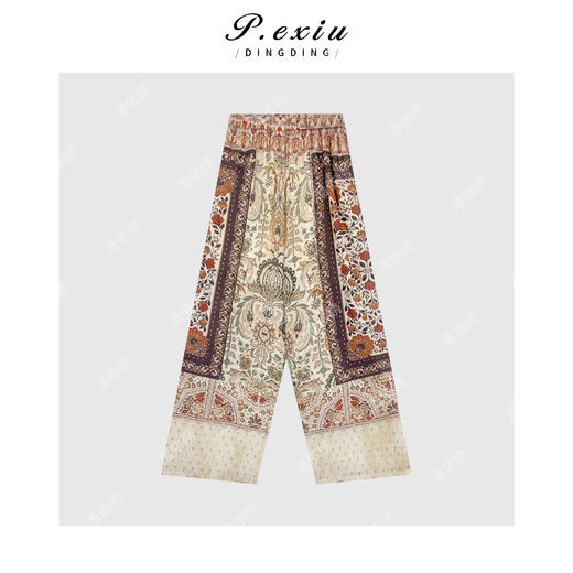 03-5潘依绣丁丁宠粉天丝苎麻民族风轻薄松紧腰休闲裤 W-62990 商品图2