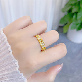 【限时克减150元】足金999 #招财纳福 古法空心镶嵌莫桑石招财铜钱图案腰缠万贯固口戒指(ANQGFJZ00061)（预售产品下单后不退款不退货不换货不补差价