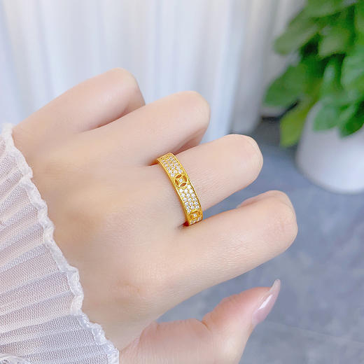 【限时克减150元】足金999 #招财纳福 古法空心镶嵌莫桑石招财铜钱图案腰缠万贯固口戒指(ANQGFJZ00061)（预售产品下单后不退款不退货不换货不补差价 商品图0