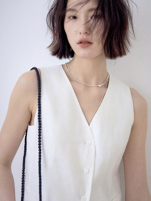 Even Vintage|亚麻混纺 简约宽松基础衬衫清爽感马甲白色长裤套装 商品图3