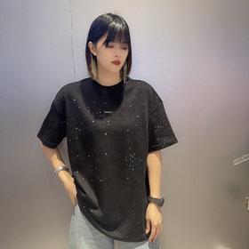 NC圆领贴钻破洞短袖T恤50319（灰黑）夏季952520010321