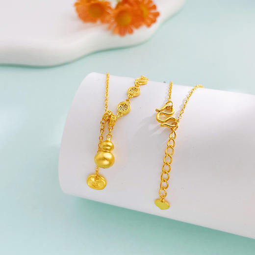 【限时克减150元】足金999 #葫芦 【精品】AB链镂空福禄满园Y形葫芦流苏福禄连连福佑金调节套链(AUQTL00231)（预售产品下单后不退款不退货不换货不补差价 商品图0