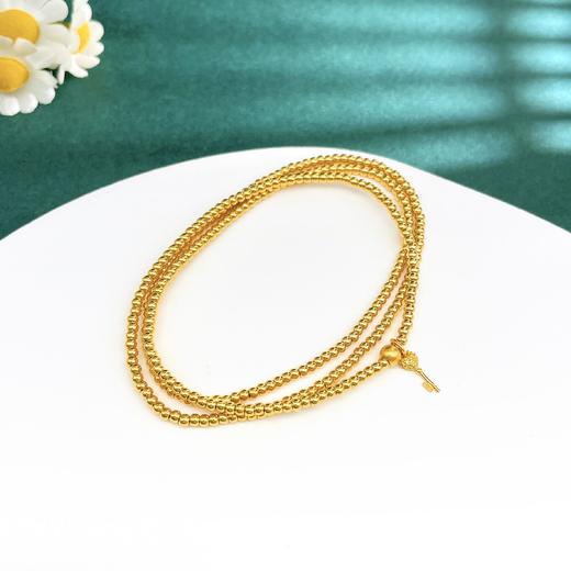 【限时克减150元】足金 #超轻 #电商超轻 3D硬金空心心想事成钥匙吊饰三圈幸运手串弹力绳成品手串（珠约2.1mm)(AK3DSC00017)预售产品下单后不退款不退货不换货不补差价 商品图2