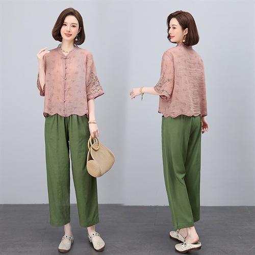 HRNJL2607美衣重工刺绣双支苎麻衬衫女气质绣花衬衣春款长袖单排扣上衣蕾丝 商品图1