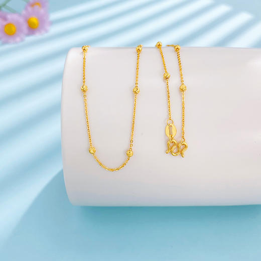 【限时克减150元】足金999 5G黄金月牙珠十字项链不可调节机织项链（面宽约2.2-2.6mm)(BJ5GXL00108)预售产品下单后不退款不退货不换货不补差价 商品图0