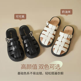 ZHR镂空编织罗马凉鞋夏新款2025复古平底猪笼鞋平底包头拖鞋女