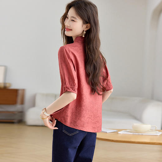 ML-2761法式气质短袖雪纺衬衫女2025夏装休闲polo领衬衣小个子好看上衣 商品图3