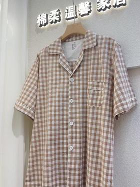 【家居服套装】男士格子短袖长裤家居服女居家服饰睡衣【FF25830/FF25831】