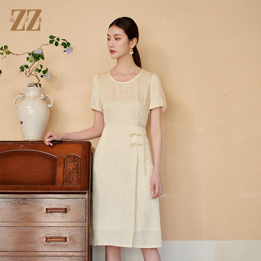 佐尔美夏季新款新中式国风气质100%桑蚕丝连衣裙女M42LS43 商品图2