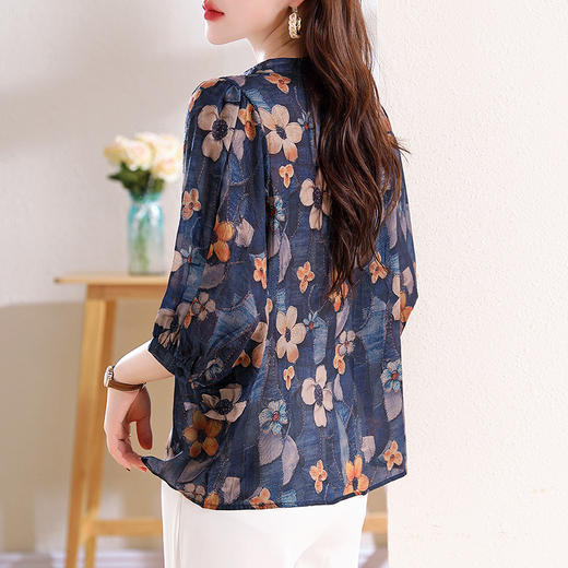 KQL C22N90314衬衫时尚印花雪纺衫宽松遮肉显瘦印花上衣 商品图3