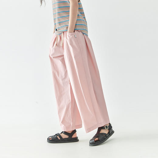 【代发】女款宽松阔腿裤 棵初2025年春夏新款童装宽松随性阔腿裤粉色慵懒百搭亲子休闲裤粉色 商品图2