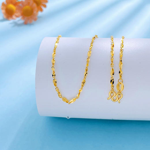 【限时克减150元】足金999 5G黄金实心杨桃链不可调节机织项链（面宽约1.7-2.1mm）(BJ5GXL00030-1)（预售产品下单后不退款不退货不换货不补差价） 商品图0