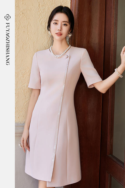 FUYAO扶摇 醋酸小香风连衣裙女不规则初夏绝美裙子中式盘扣西装裙 商品图5