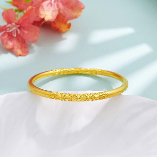 【限时克减150元】足金999 #复古风 古法实心固口卷草纹圆管手镯（面宽约3.8-4.2mm)(AUQGFSZ00029-1)预售产品下单后不退款不退货不换货不补差价） 商品图2