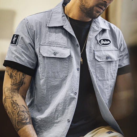 工装优选美式复古速度与激情同款古巴领衬衫硬汉vintage衬衣男夏 商品图0