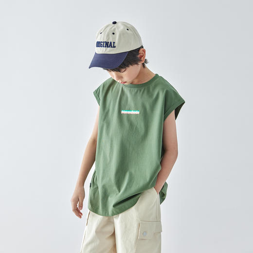 【代发】男童宽松针织印花背心 蓝汽水夏款纯色字母无袖上衣白色/绿色 商品图3