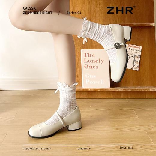 ZHR复古增高单鞋2025新款白色一字法式气质浅口玛丽方头珍鞋皮鞋 商品图6