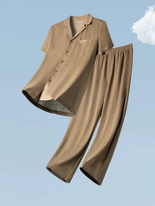 【科技麻】SCHIESSER 德国舒雅男士睡衣春夏款亚麻透气开衫棉莫代尔家居服短袖长裤套装35/21352H 商品图5