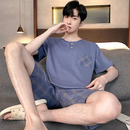 【男士睡衣套装！短袖短裤，舒适透气！】睡衣男士夏季短袖短裤家居服 男款大码夏天薄款 夏款大码套装-QQ 商品图3