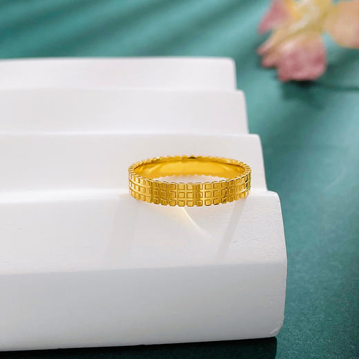 【限时克减150元】足金999.9 【精品】实心固口戒指镜面金巧克力纹圈戒（面宽约3.3-3.7mm)(ANWJZ00022)预售产品下单后不退款不退货不换货不补差价 商品图0