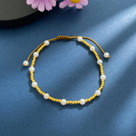 【限时7.5折】【定价黄金】足金 #电商超轻 无氰5D硬金转运圆珠光珠间淡水珍珠编织绳调节成品手串(RFXJB0078-304)【补手工费可以换新的绳子】（预售产品下单后不退款不退货不换货不补差价） 商品图2