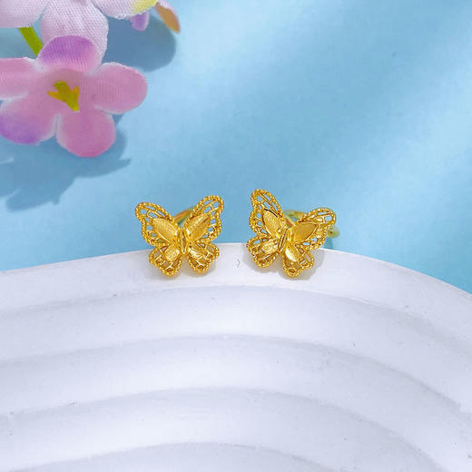 【限时克减150元】足金999.9 #比翼双飞 #九紫离火 【精品】万足镂空花丝立体蝴蝶耳饰耳钉(AWWES00228)（预售产品下单后不退款不退货不换货不补差价 商品图0