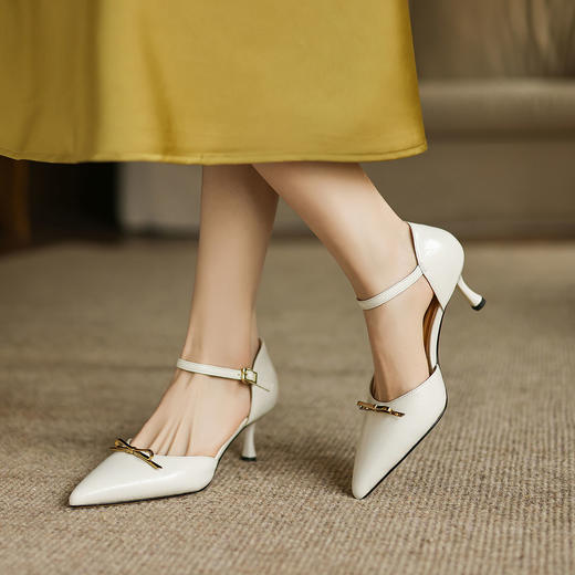 阿么手工女鞋百搭性感一字带尖头高跟鞋女细跟法式高级感夏季6CM 商品图3
