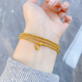 【限时克减150元】足金 #祈福 【精品】3D硬金空心大吉大利吊饰三圈幸运手串圆珠弹力绳成品手串(AK3DSC00021)（预售产品下单后不退款不退货不换货不补差价）