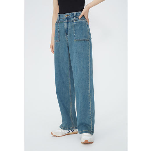 NEELLY纳俪商场同款夏季新款复古水洗牛仔裤女高腰深蓝休闲长裤N25044H04568 商品图1