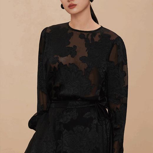 LONGNVFAIR新中式牡丹烧花圆领衬衣 | 牡丹花的东方元素，烧花工艺，优雅提升气质【72小时发货】 商品图5
