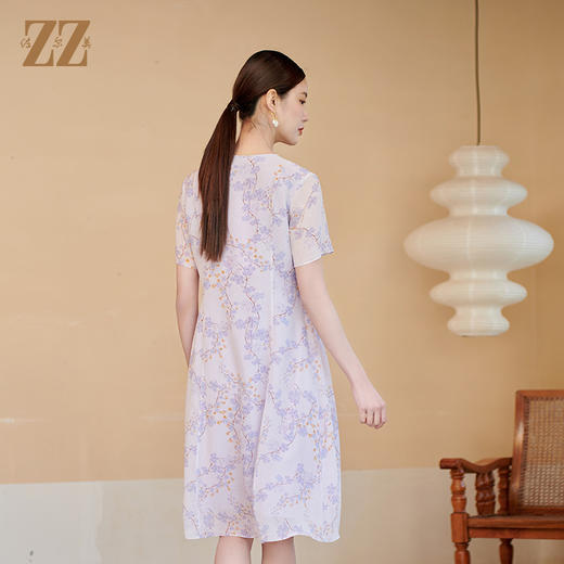 佐尔美夏季新款新中式国风时尚气质桑蚕丝连衣裙女M42LS49 商品图4