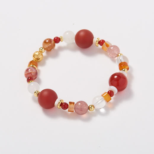 售完不补【敦煌花朝·磨砂红玛瑙红胶花多宝手串】敦煌福泽磨砂红玛瑙红胶花多宝水晶手串 本命年好运锦鲤胶花手链女 商品图6