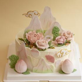 新中式粉色系寿桃蛋糕