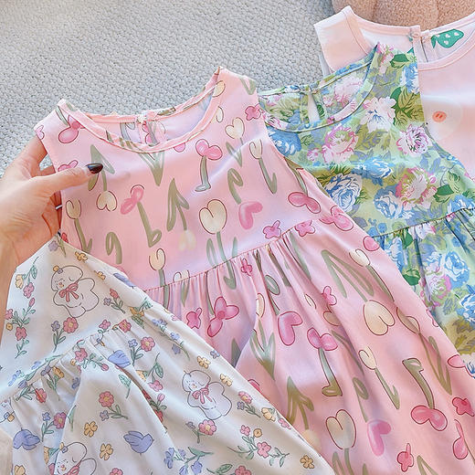 【39.9/2条】儿童绵绸裙碎花薄款连衣裙90-160宝宝女宝夏季新款甜美风女童洋气聚 商品图4