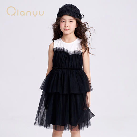 笛莎千与2025夏季新款女童时尚网纱拼接针织无袖连衣裙 商品图2