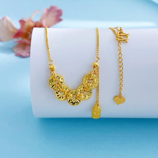 【限时克减150元】足金999 #碎碎冰 #招财纳福 实心财源滚滚仿碎碎冰五帝币招财纳福吊饰流苏调节套链(BE5GTL00280)（预售产品下单后不退款不退货不换货不补差价 商品图0