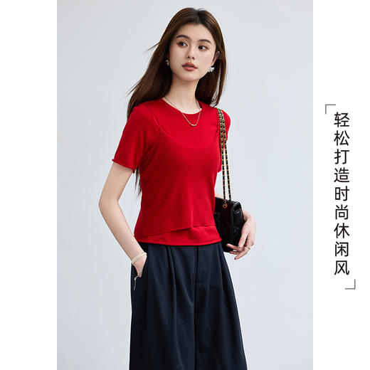 VICTORIA&VERA春季“90's港星同款”朱砂红假两件羊毛针织衫吊带外穿短袖复古慵懒夏装 商品图5